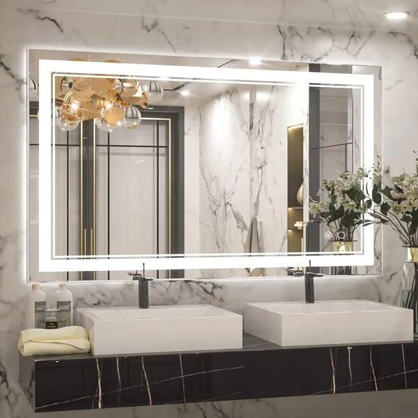 Keonjinn LED Bathroom Mirror with Lights 40 x 24 Inch Front Lighted Vanity Mirror, UL Listed LED Driver, Wall Mounted Anti-Fog Dimmable LED Makeup Mirror, IP54, Tempered Glass (Horizontal/Vertical)