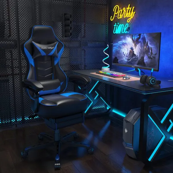 ARTETHYS Gaming Chair for Adults Ergonomic Racing Style High Back Computer Chair with Footrest Headrest and Lumbar Support PU Leather 90-150 Degree Tilt