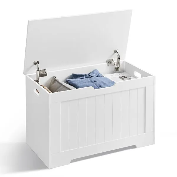 VASAGLE Storage Chest, 29.9 Inches Width Storage Bench, Entryway Bench with 2 Safety Hinges, Shoe Bench, Farmhouse Style, for Entryway, Bedroom, Living Room, Cloud White ULHS11WT