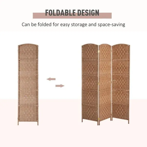 HOMCOM Room Divider 3 Panels Folding Privacy Screen 6FT Tall Portable Wicker Weave Partition Wall Divider for Bedroom Home Office, Natural Wood