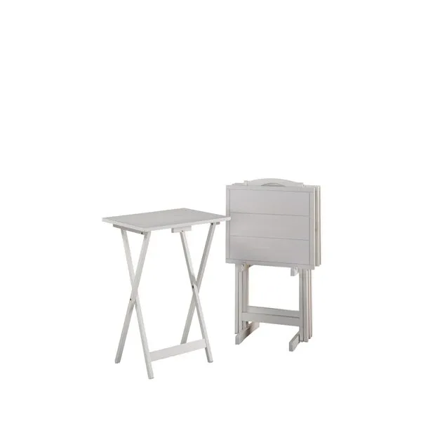 Powell Linon Lisbon Five Piece Wood Tray Table Set in Whitewash