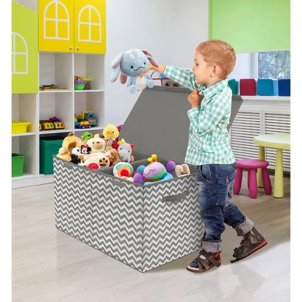 Sorbus Storage Chest with Flip-Top Lid, Collapsible Storage for Closet & Home Organization - Large (Pattern - Chevron Gray)
