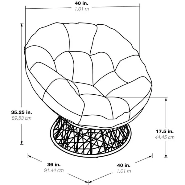 OSP Home Furnishings Wicker Papasan Chair with 360-Degree Swivel, Grey Frame with Black Cushion