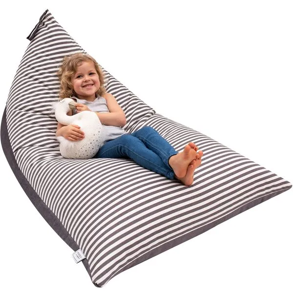 HUDDLE Original Stuffed Animal Bean Bag Storage Extra Large Designer Beanbag Chairs for Kids Teens & Adults | Instant Clutter Clear for Stylish Moms - Stuffed Animal Storage Bean Bag Chair Grey Stripe