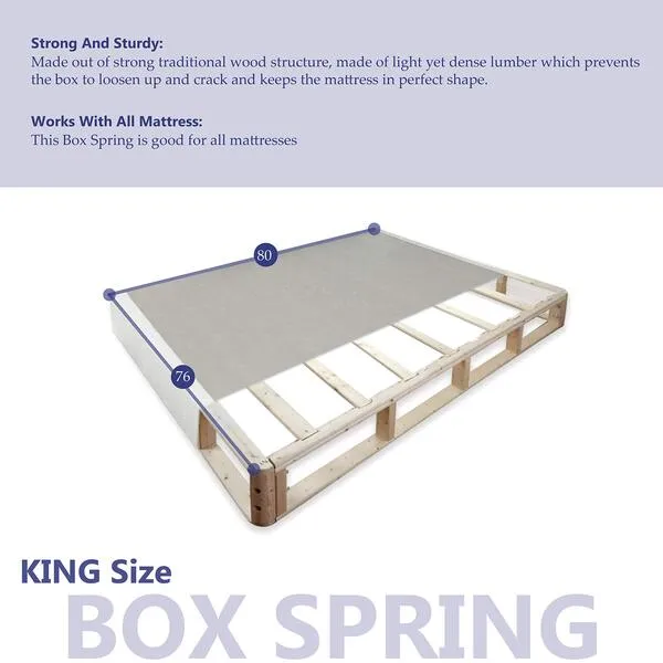 Mattress Solution Fully Assembled Low Profile Split Wood Traditional Boxspring/Foundation for Mattress, King, Size