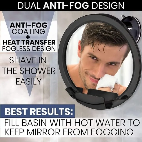 MIRRORVANA Dual Antifog Shower Mirror for Shaving - Shatterproof Mirror with Razor Holder, Upgraded Suction, 360° Swivel (8