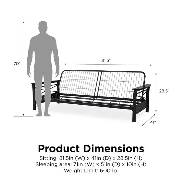 DHP Metal Frame, Full Size Nancy Futon, Black