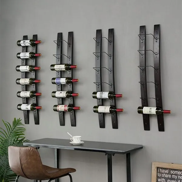 DCIGNA Wall Mounted Wine Rack, Barrel Stave Wine Rack, Imported Pine Wood and Metal Wine Bottle Holder Rack - 6 Bottles 40x7.6inch (Red Wine Color)