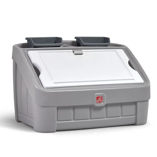 Step2 2-in-1 Toy Box and Easel Lid for Kids, Playroom Storage and Organizer, Lid Coverts to Art Table, Ages 2+ Years Old, Gray