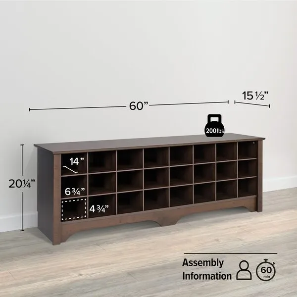 Prepac Cabinet Shoe Cubby Bench, 15.5