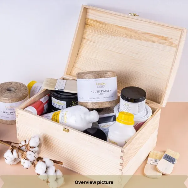 Creative Deco Large Wooden Storage Box Unpainted with Hinged Lid | 13.58 x 9.84 x 7.55 in | Treasure Chest Trunk | Perfect Memory Box | Product NOT Intended for 15 Years OR Below