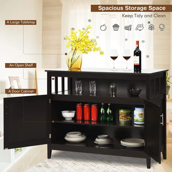 Costzon Buffet Cabinet, Wooden Sideboard with 2 Doors, Adjustable Shelf, Accent Coffee Bar Cabinet, Kitchen Storage Cabinet for Living Room, Hallway