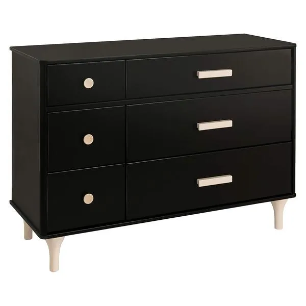 Babyletto Lolly 6-Drawer Assembled Double Dresser in Black and Washed Natural, Greenguard Gold Certified