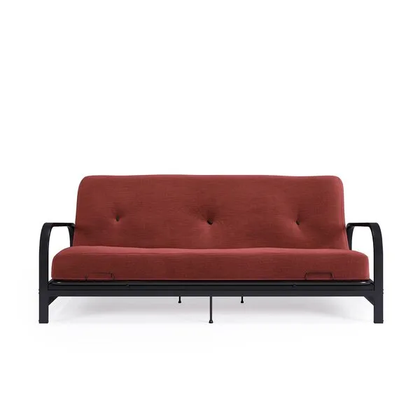 DHP Cleo Futon Set with Black Metal Sofa Bed Frame and 6