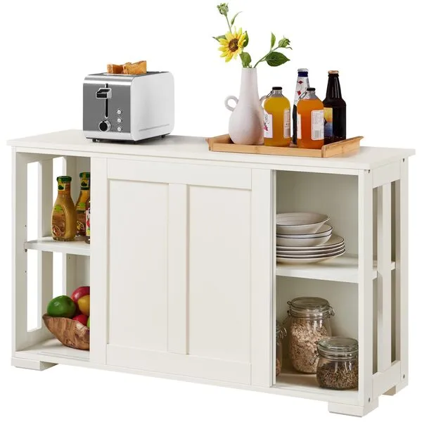 Yaheetech Storage Cabinet Kitchen Buffet Cabinet Sideboard with Sliding Door, Adjustable Shelf & Open Side Panels, Stackable Cupboard for Kitchen, Living Room, Hallway Furniture, Antique White