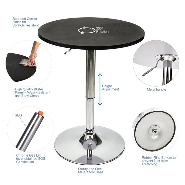 ARTETHYS YOURLITEAMZ Bar Table Set of 3 – Adjustable Round Table and 2 Swivel Pub Stools (Black Table and Red Chairs-1)