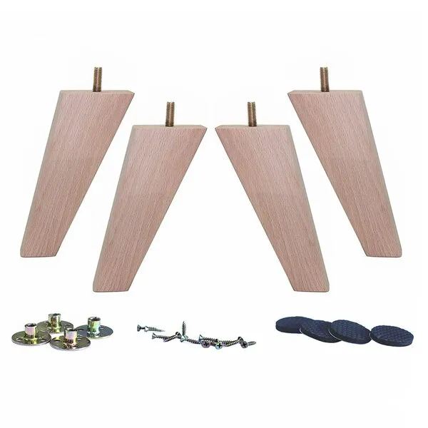 WEICHUAN Unfinished Beech Wood Tapered Replacement Sofa Couch Chair Ottoman Loveseat Coffee Table Cabinet Wood Furniture Feet Furniture Wood Legs(5.5