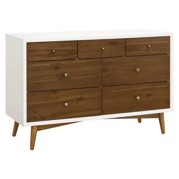 Babyletto Palma 7-Drawer Assembled Double Dresser in White and Natural Walnut, Greenguard Gold Certified, 19