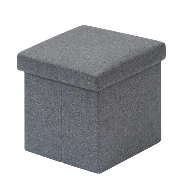 B FSOBEIIALEO Storage Ottoman Cube, Linen Small Foot Seat,for Living Room, Bedroom, Home Office, Dorm Storage Footrest Grey 11.8\