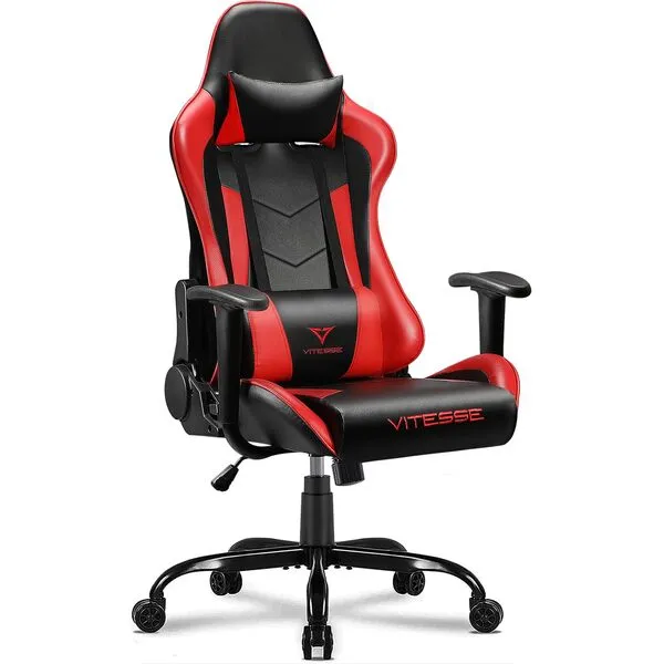 VITESSE Ergonomic Red Gaming Chair for Adults, 330 lbs PC Computer Chair, Racing Office Chair, Silla Gamer Height Adjustable Swivel Chair with Lumbar Support and Headrest…