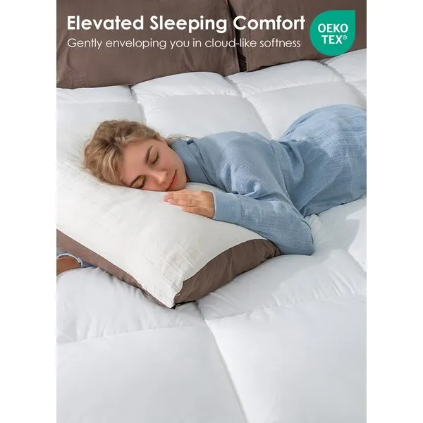 QUEEN ROSE Mattress Topper Queen, Extra Soft Pillow Top Mattress Topper Queen for Firm Bed, Thick Baffle Box Cooling Cloud-Like Down Alternative Filled, Back Pain Relief, White