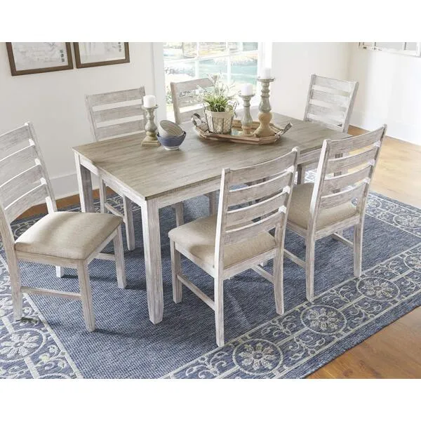Signature Design by Ashley Skempton Cottage Dining Room Table Set with 6 Upholstered Chairs, Whitewash