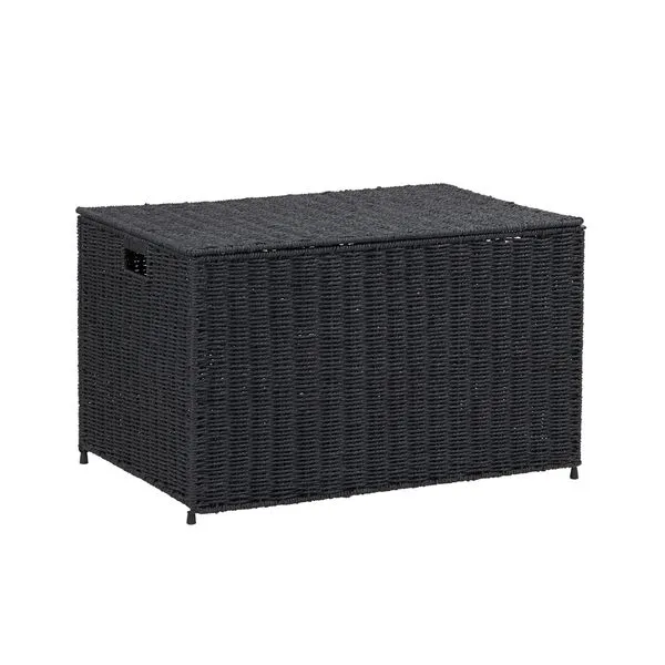 Household Essentials, Large, Black Decorative Paper Rope Storage Woven Chest