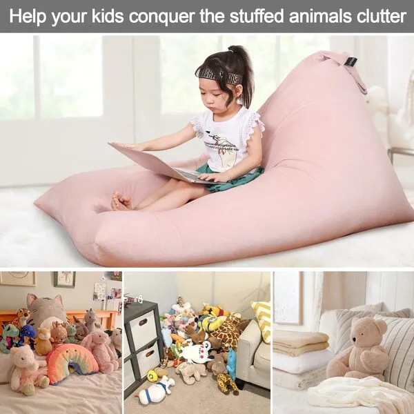 Jorbest Stuffed Animal Storage Bean Bag Chair for Kids and Adults, Luxury Velvet Stuffed Animal Bean Bag Storage, Cover Only(Sweet Pink 200 L/52 Gal)