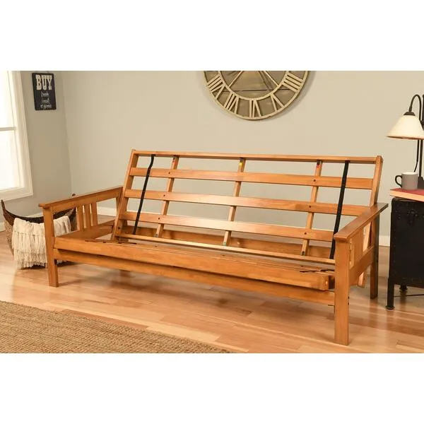 Queen Size Eldorado Brown Finish Futon Frame only Hardwood Sofa to Bed Choice to add Drawers (Queen Frame Only)