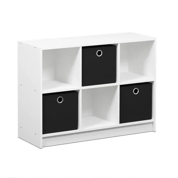 Furinno Basic 3x2 Cube Storage Bookcase Organizer with Bins, White/Black