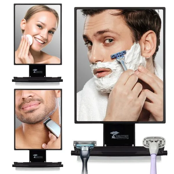 ToiletTree Products Fogless Shower Mirror - Anti-Fog Mirror - Adjustable Shaving Mirror with a Squeegee - Rust-Proof, Impact-Resistance Bathroom Shower Mirror - Tall
