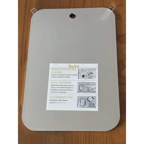 APHUIME XoYo-Large Fogless Shower Mirror （11inX7.48in）, Includes 1 Adhesive Hooks, Anit-Fog Shower Mirror, Shower Makeup Shave Mirror, Frameless Shower Mirror, Wall Hanging Mirror (Large, 1 Pack)