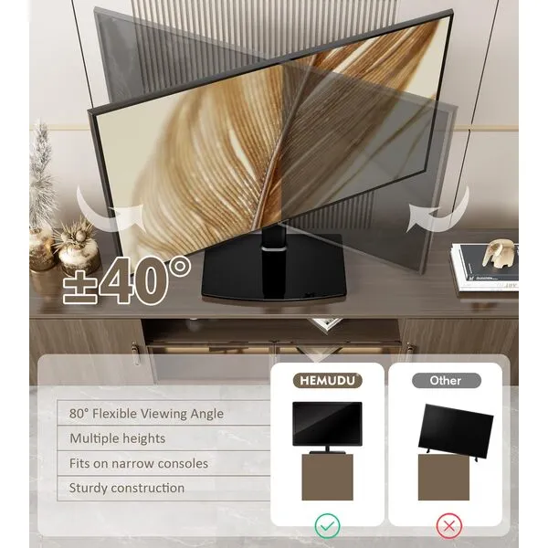 Universal Swivel/Table Top TV Stand 27 to 60 inch TVs 80 Degree Swivel, 4 Level Height Adjustable, Heavy Duty Tempered Glass Base, Holds up to 99lbs Screens, HT04B-001