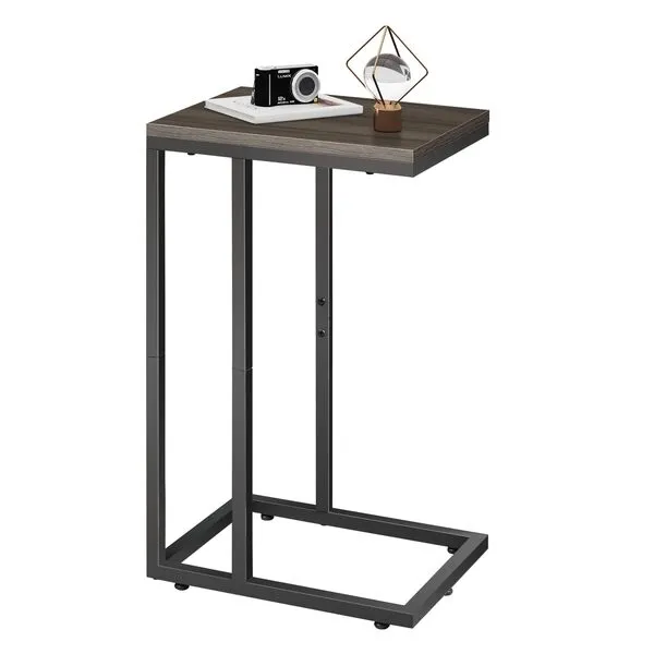 WLIVE Side Table, C Shaped End Table for Couch, Sofa and Bed, Large Desktop C Table for Living Room, Bedroom, Gray and Black