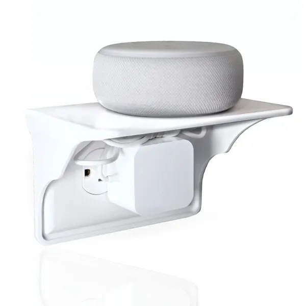 Storage Theory Power Perch Horizontal Wall Outlet Shelf (White 1pk) - Home Wall Shelf Organizer for Bathroom, Kitchen, Bedrooms - Cord Management and Easy Installation.