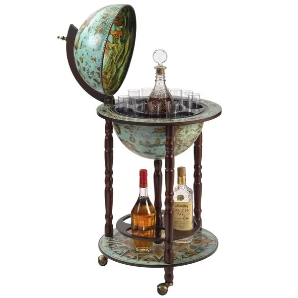 Design Toscano Globe Bar Liquor Cabinet on Wheels, 18 Inches Wide, 18 Inches Deep, 36 Inches High, Cielo blue