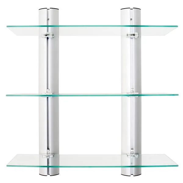 Danya B HA83163 Bathroom Shelving Unit – Decorative Wall-Mount 3-Tier Adjustable Glass Wall Shelves on Aluminum Bars – Bathroom Shelf, Wall Mount Shelf