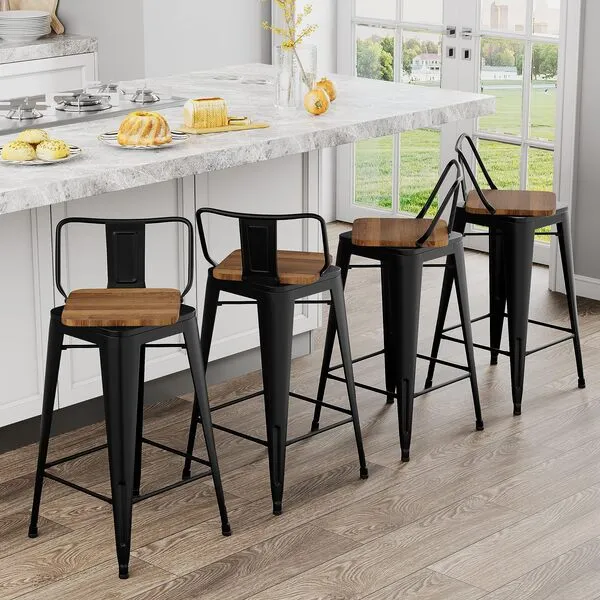 Andeworld 30 Inch Swivel Bar Stools Set of 4 Bar Height Counter Stools Industrial Metal Barstools (30inch Black)