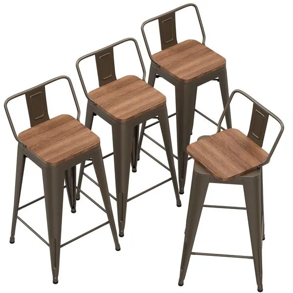 Andeworld 24 Inch Swivel Bar Stools Set of 4 Counter Height Stools Industrial Metal Barstools (24 inch,Rusty)