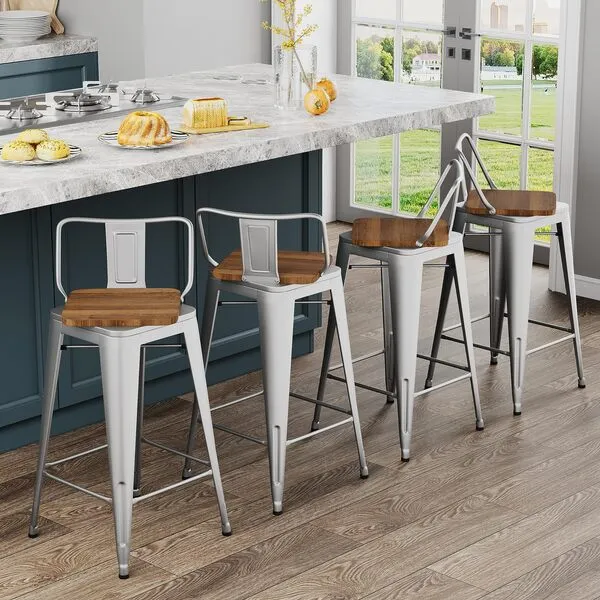 Andeworld 26 Inch Swivel Bar Stools Set of 4 Counter Height Stools Industrial Metal Barstools (26 inch,Silver)