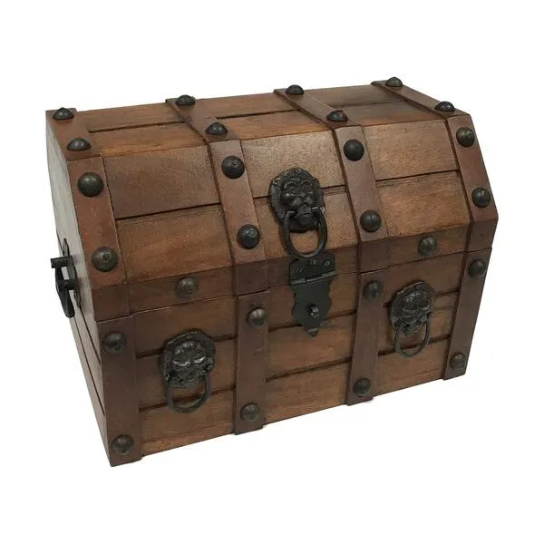 Schooner Bay Co. Wood Pirate Loot Treasure Chest Antique Vintage Storage Decorative Box