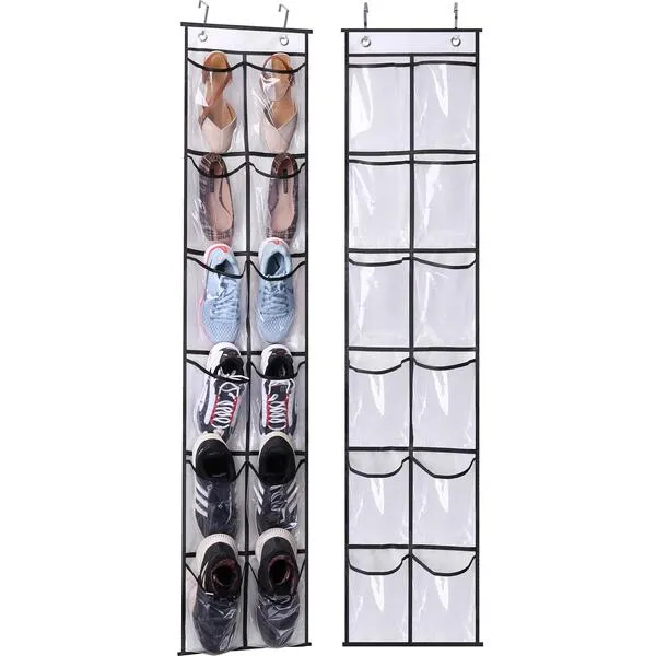 MISSLO Over The Narrow Door Shoe Organizer with 12 Crystal Pockets Hanging Closet Door (2 Packs, White)