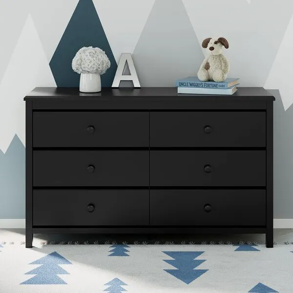 Storkcraft Alpine 6 Drawer Double Dresser (Black) – GREENGUARD Gold Certified, Dresser For Nursery, 6 Drawer Dresser, Kids Dresser, Nursery Dresser Drawer Organizer, Chest of Drawers
