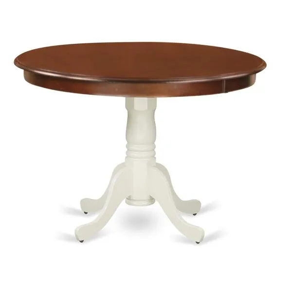 East West Furniture Hartland Dining Room Round Kitchen Table Top with Pedestal Base, 42x42 Inch, Mahogany & Linen White