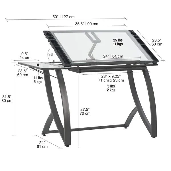 SD STUDIO DESIGNS Futura Luxe Drawing, Drafting, Craft Table with Drawer, 35