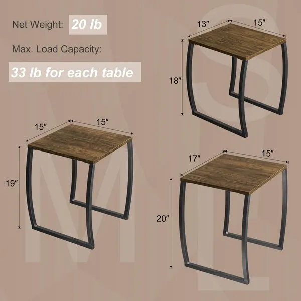 SRIWATANA Nesting Tables, Vintage Side End Tables Living Room, Coffee Snack Table Set of 3