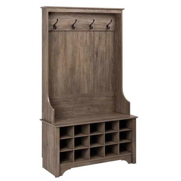 Prepac Hall Tree with Shoe Storage, Drifted Gray