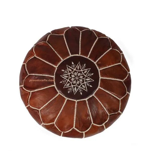 proudcrafts Moroccan Handmade Pouf Real Leather - Dark Brown - Sold unstuffed.