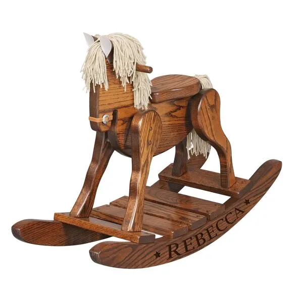 LifeSong Milestones Personalized Solid Oak Wooden Rocking Horse Cherry Toy for Toddlers Childrens and Kids Housewarming Nursery Gift Decorations Handcrafted in The USA Size: 34