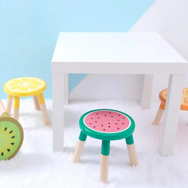 RUYU 9 Inch Kids Solid Hard Wood Fruit Chair, Crafted Hand-Painted Wood with Assembled Four-Legged Sitting Stool, Bedroom, Playroom, Lemon Furniture Stool for Children,Toddler, Boys, Girls (Lemon)